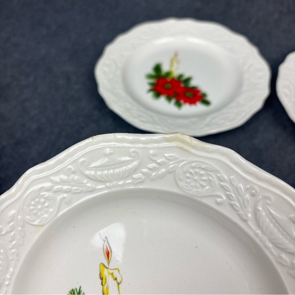 Set of 4 Adam Antique Canonsburg Pottery Candle & Red Poinsetta Salad Plates Vtg - Picture 5 of 12